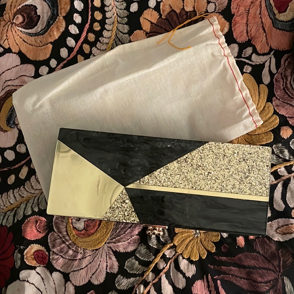 EDIE PARKER w/ Bobbi Brown Acrylic Black, Mirrored Gold, Gold Glitter Design